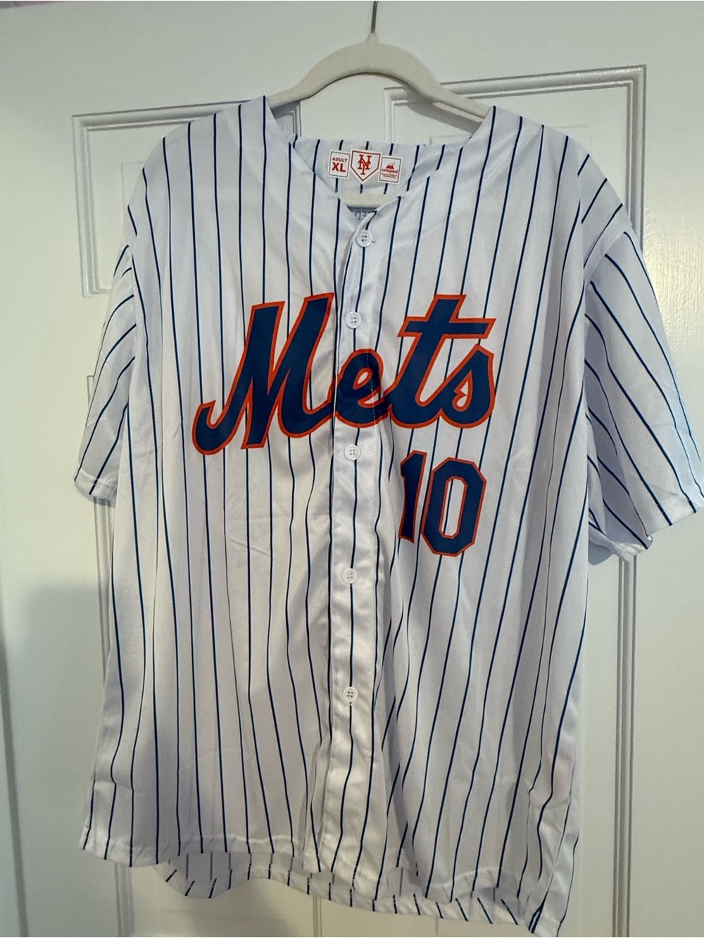 Unisex XL White & Blue Pinstripe Mets Semien Jersey - #10 NEVER WORN